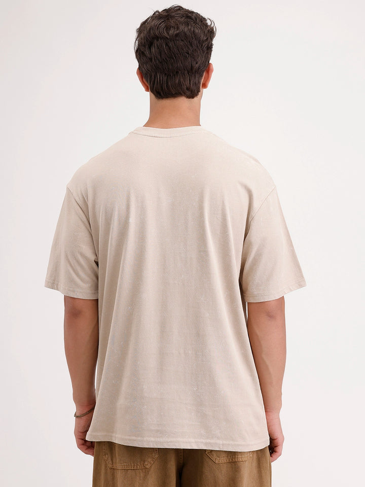 Oversized Placement Printed T-Shirt | Beige