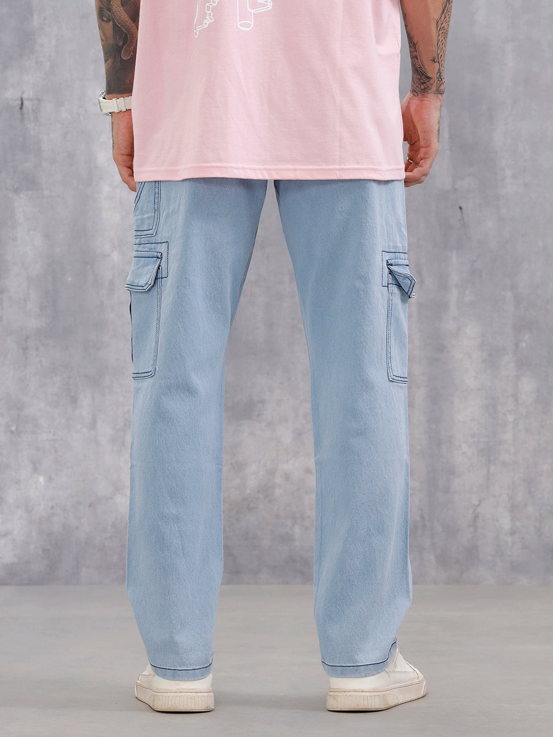 Men's Casual Cargo Fit Jeans  | Light Blue