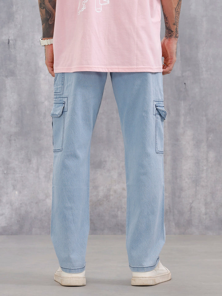 Men's Casual Cargo Fit Jeans  | Light Blue