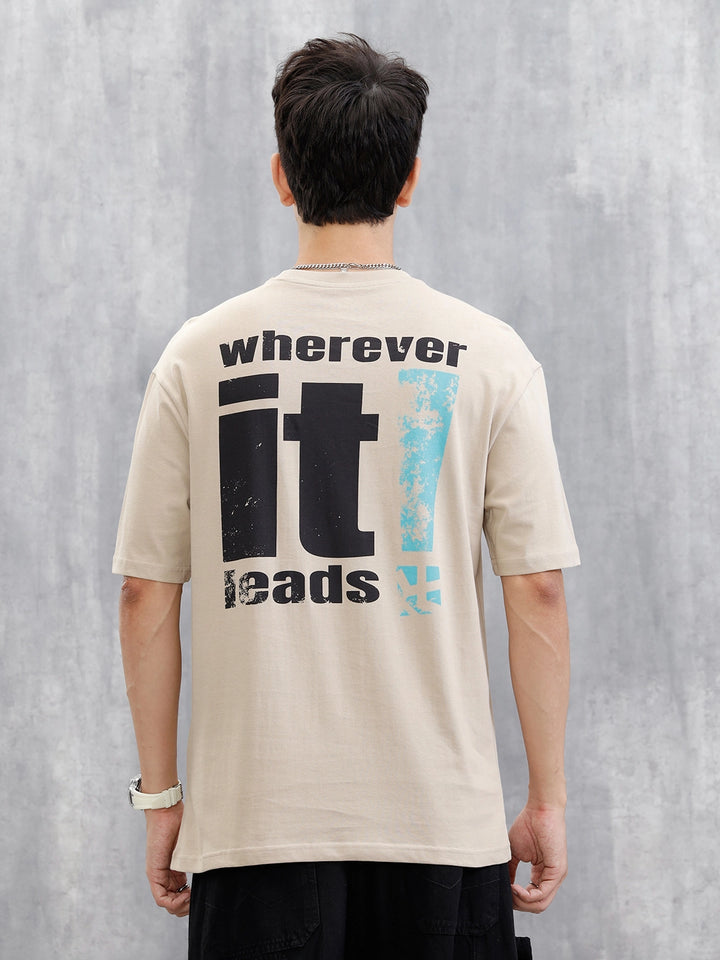 Back Printed Oversized T-Shirt | Beige