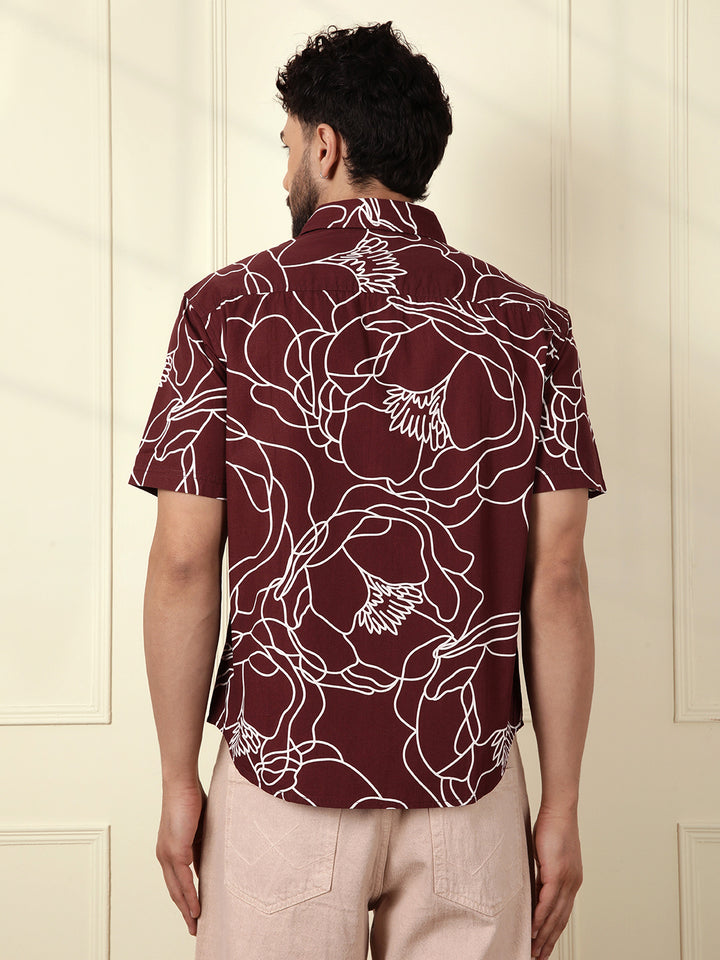Abstract Floral Print Shirt | Maroon