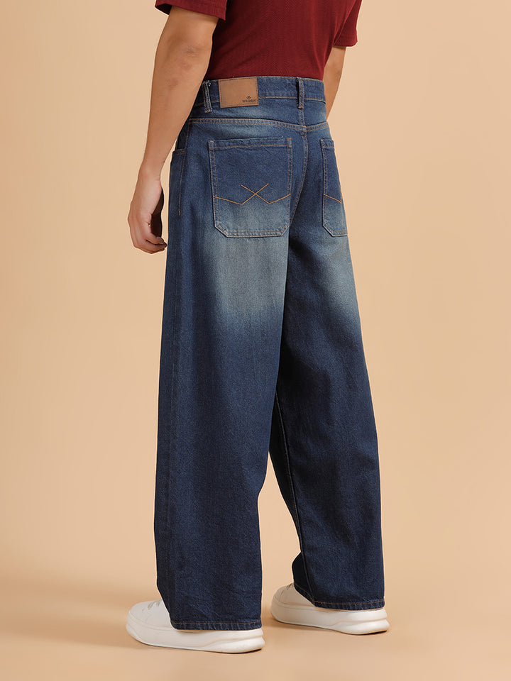 Solid Heavy Fade Baggy Fit Jeans | Blue