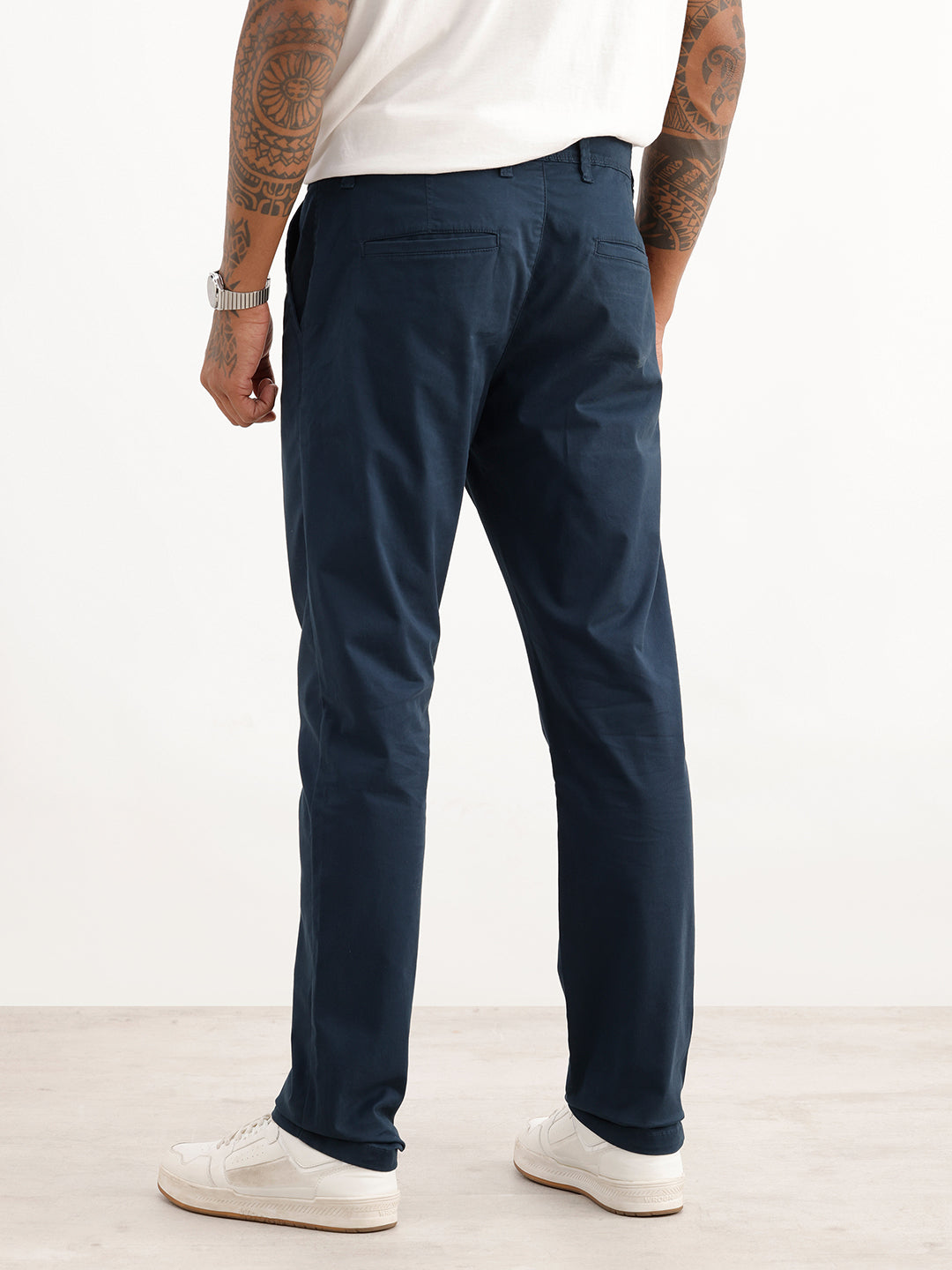 Solid Slim Fit 100% Cotton Trouser | Navy Blue