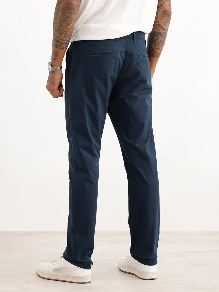 Solid Slim Fit 100% Cotton Trouser | Navy Blue
