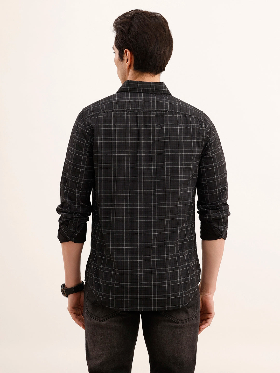 Regular Fit Checkered Shirt | Dark Grey