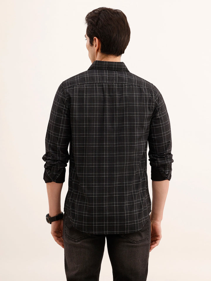 Regular Fit Checkered Shirt | Dark Grey