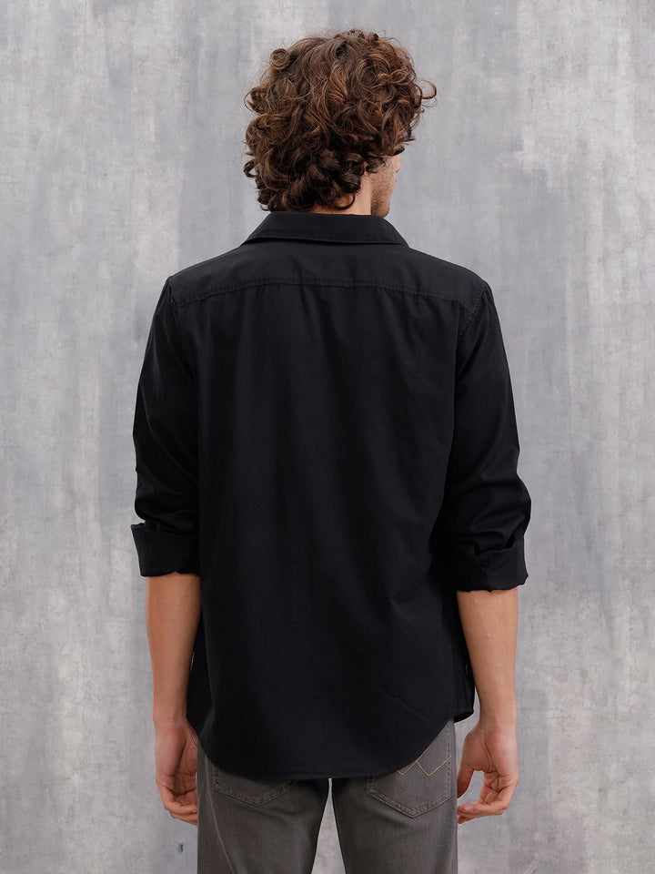 Solid 100%Cotton Regular Fit Shirt | Black