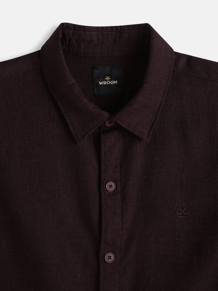 Solid Linen Blend Slim Fit Shirt | Maroon