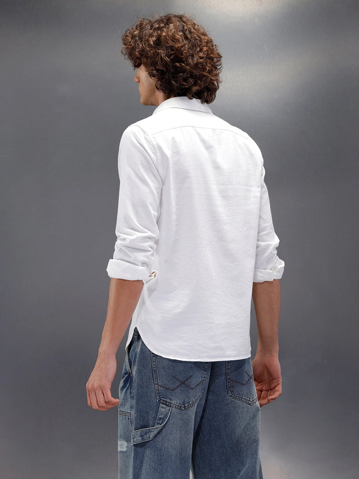 Solid Regualr Fit Shirt With Branding | White