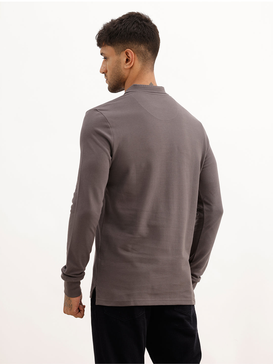 Solid Slim Fit Full Sleeve Polo T-Shirt | Dark Grey | WPT02FSSL1606S
