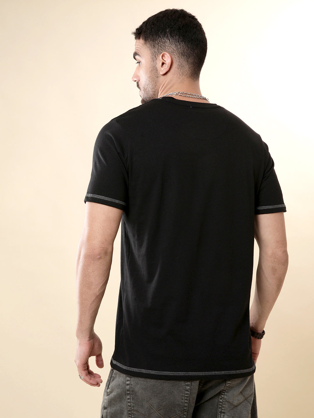 Solid Black Contrast T-Shirt