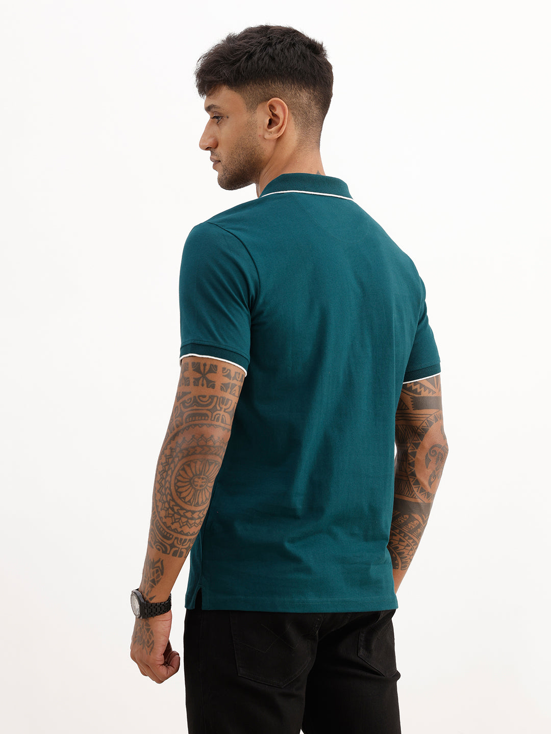 Placement Printed Tipping Collar Polo T-Shirt | Teal