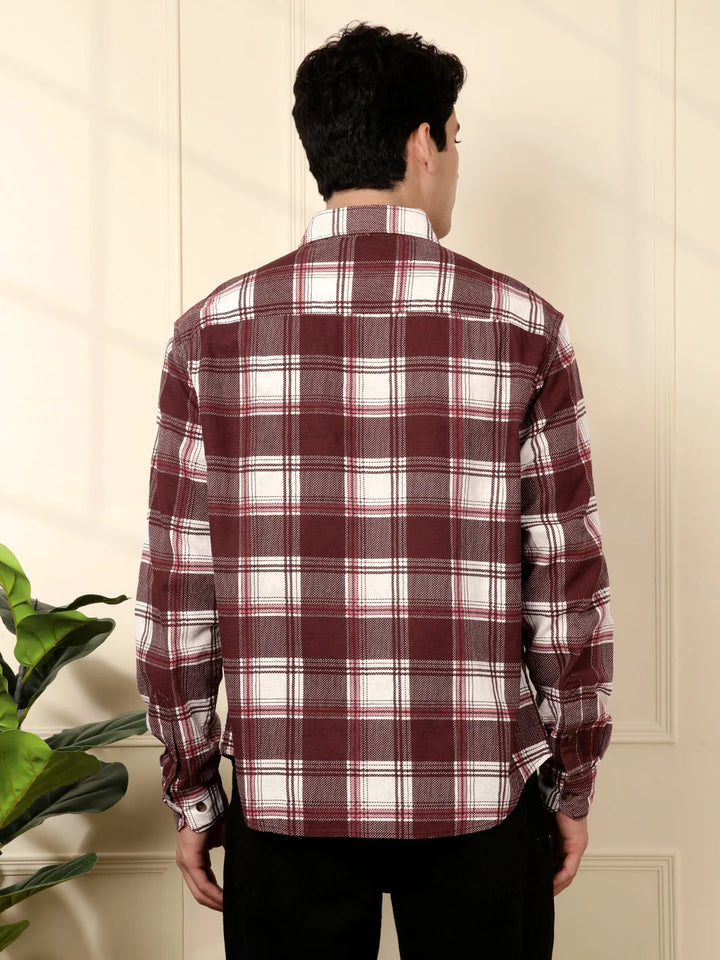 Brown & White Checked Cotton Shirt