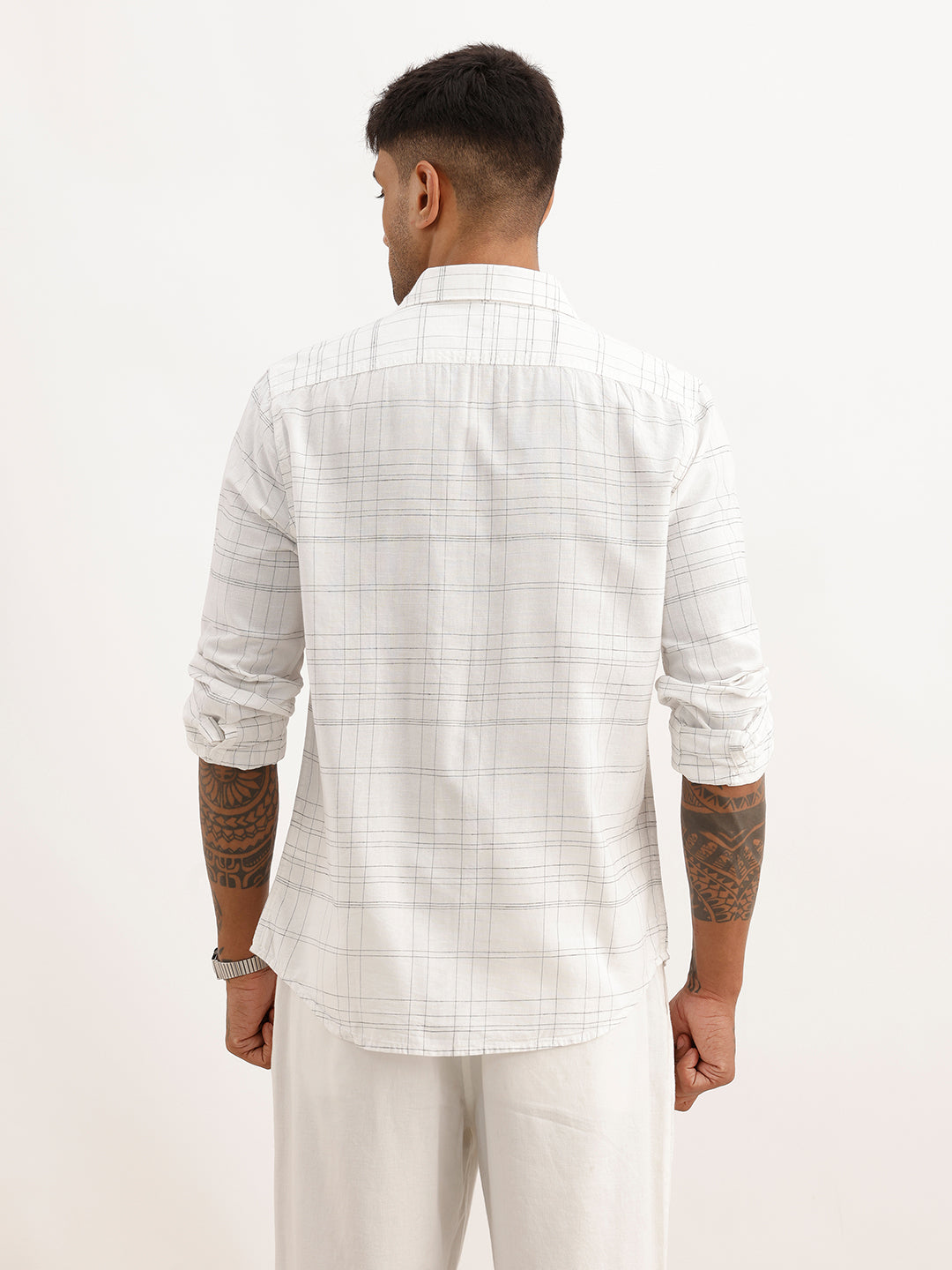 Slim Fit Checkered Full Sleeve Shirt | White