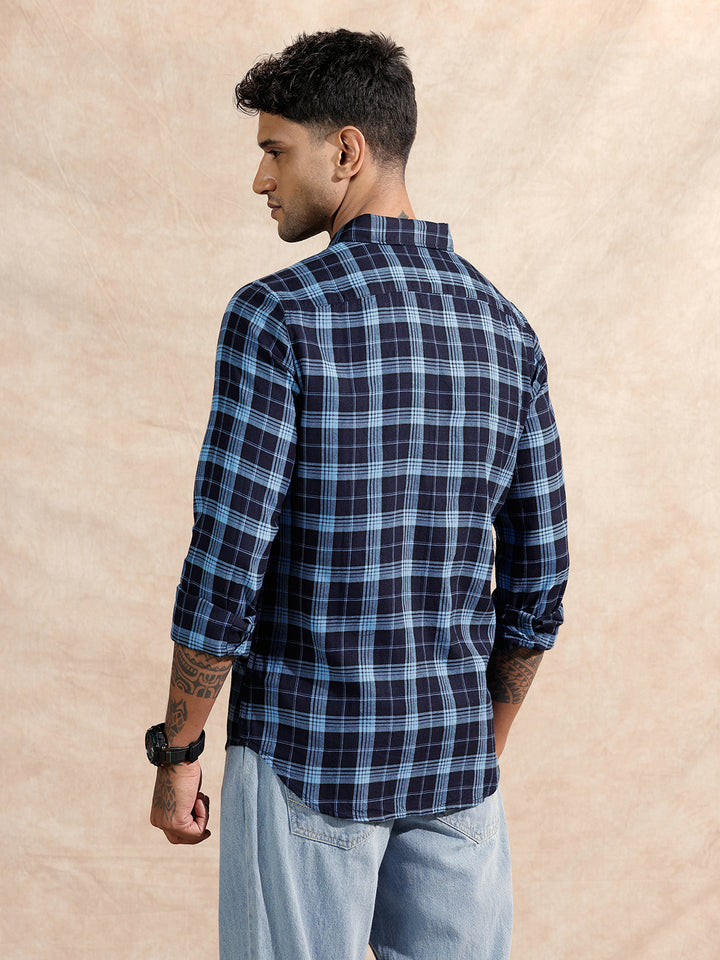 Oxford Checked Shirt | Navy Blue