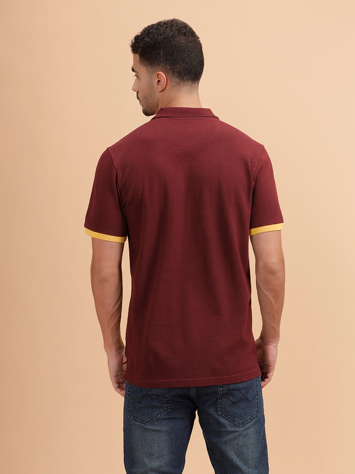 Contrast Detail Slim Fit Polo T-Shirt | Maroon