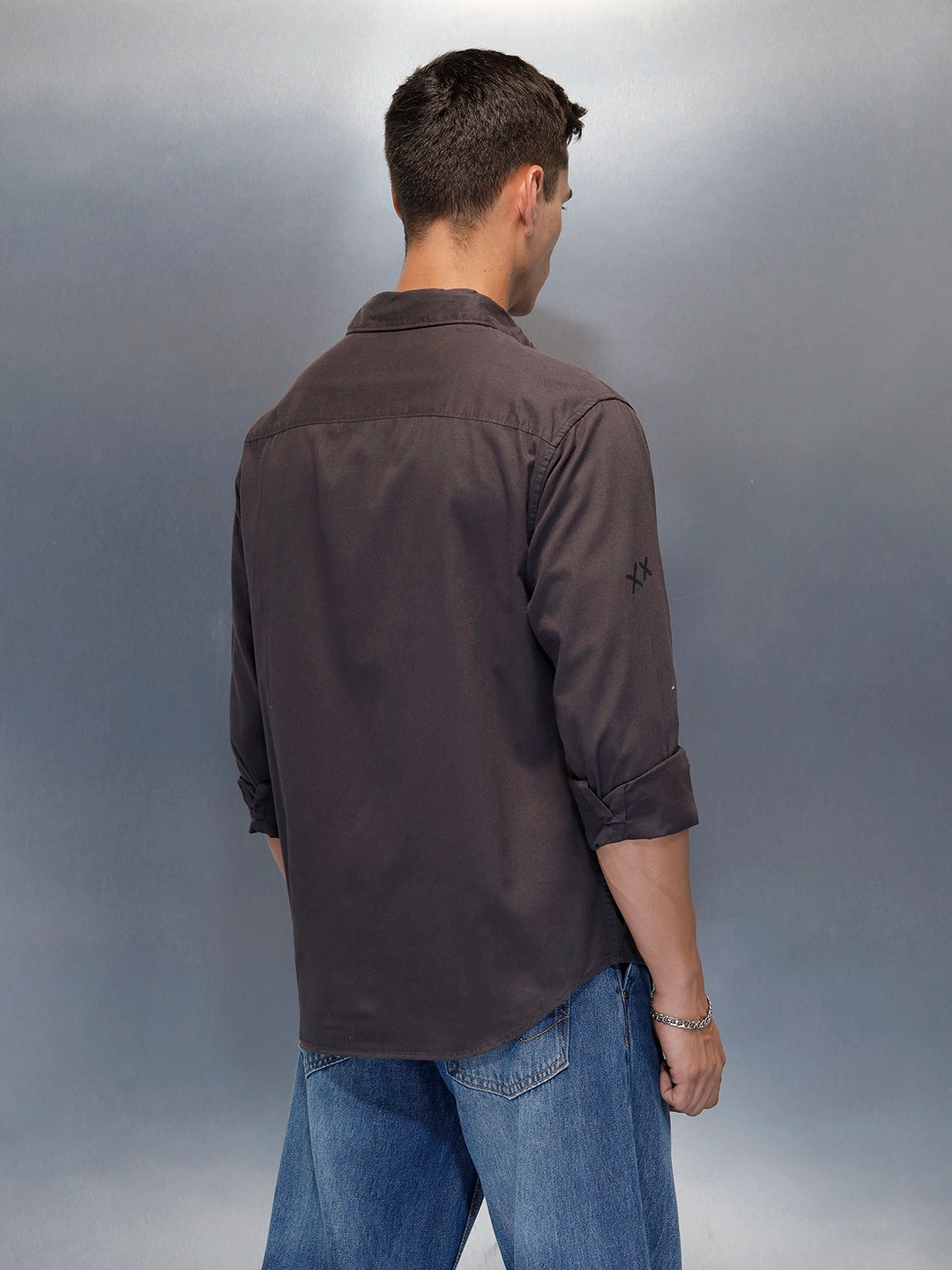 Men's Casual Regualr Fit Shirt With Placement Print | Dark Grey