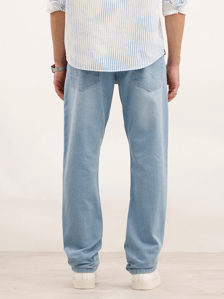 Faded Straight Fit Denim Jeans | Light Blue