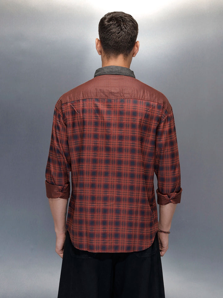 Men's Casual Oversized Fit Checkered Pattern Shirt | Brown