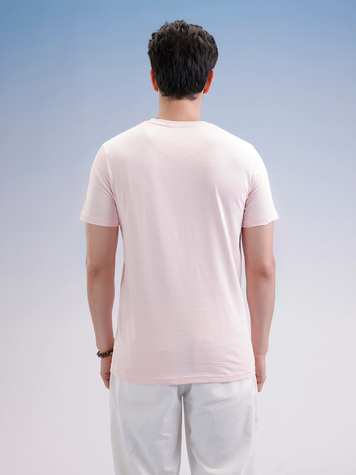 Slim Fit Flock Printed T-Shirt  | Pink