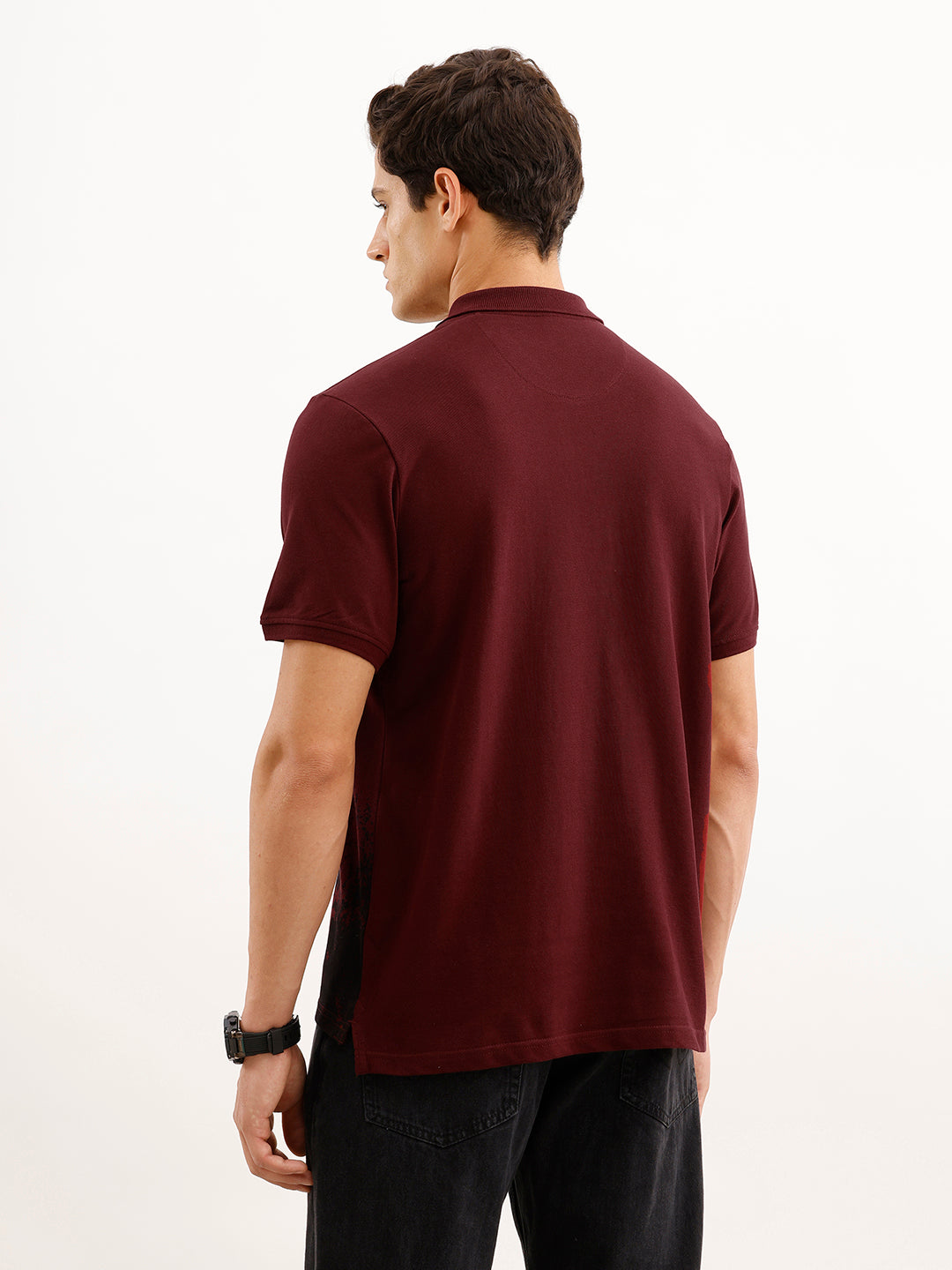 Slim Fit Placement Printed Polo T-Shirt  | Red