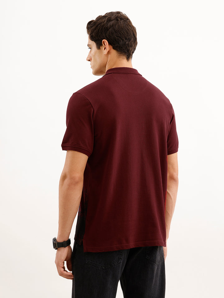 Slim Fit Placement Printed Polo T-Shirt  | Red
