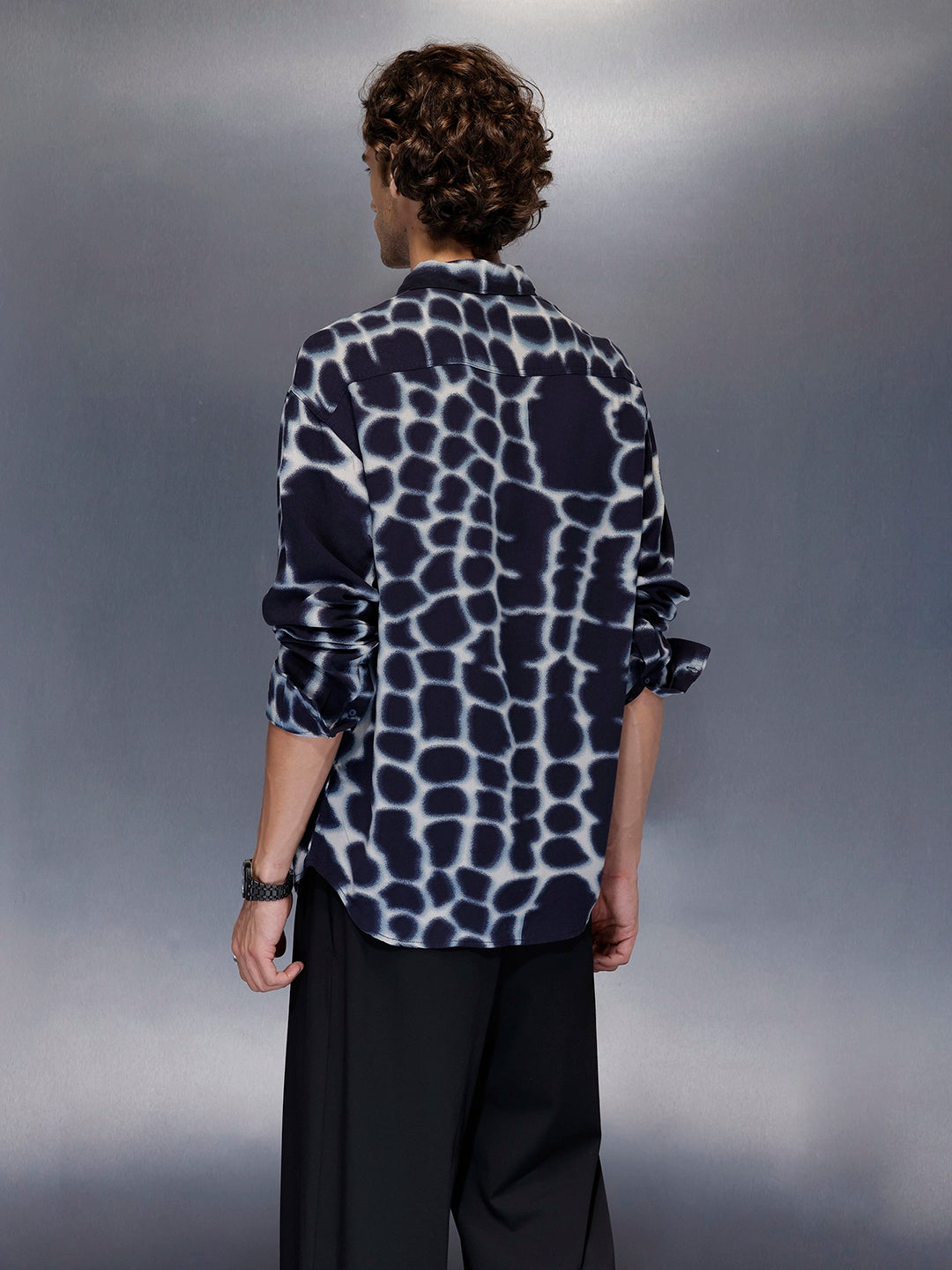Men’s abstract pattern oversize shirt | Navy