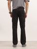 Solid Straight Fit Cargo Trousers | Black
