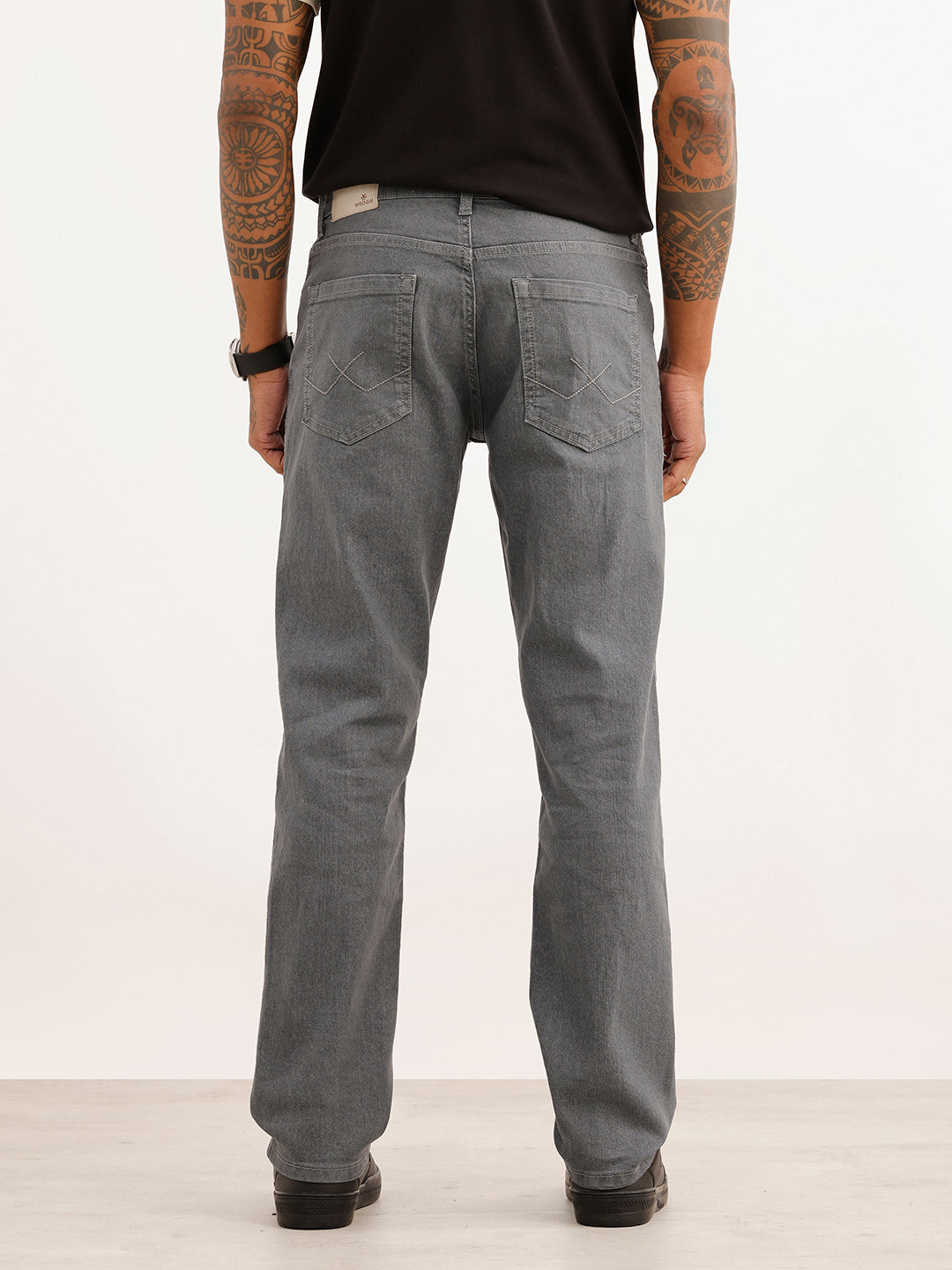 Solid Contrast Stitch Denim Jeans | Light Grey