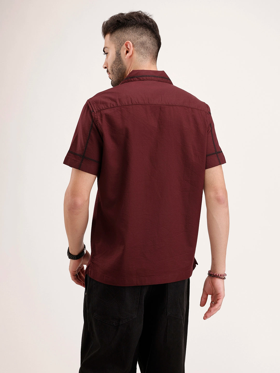 Resort Collar Embroidered Shirt | Wine