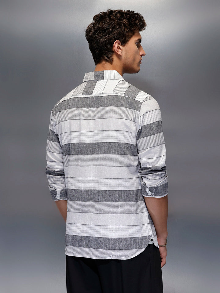 Men's Casual Striped Shirt   |  Off White