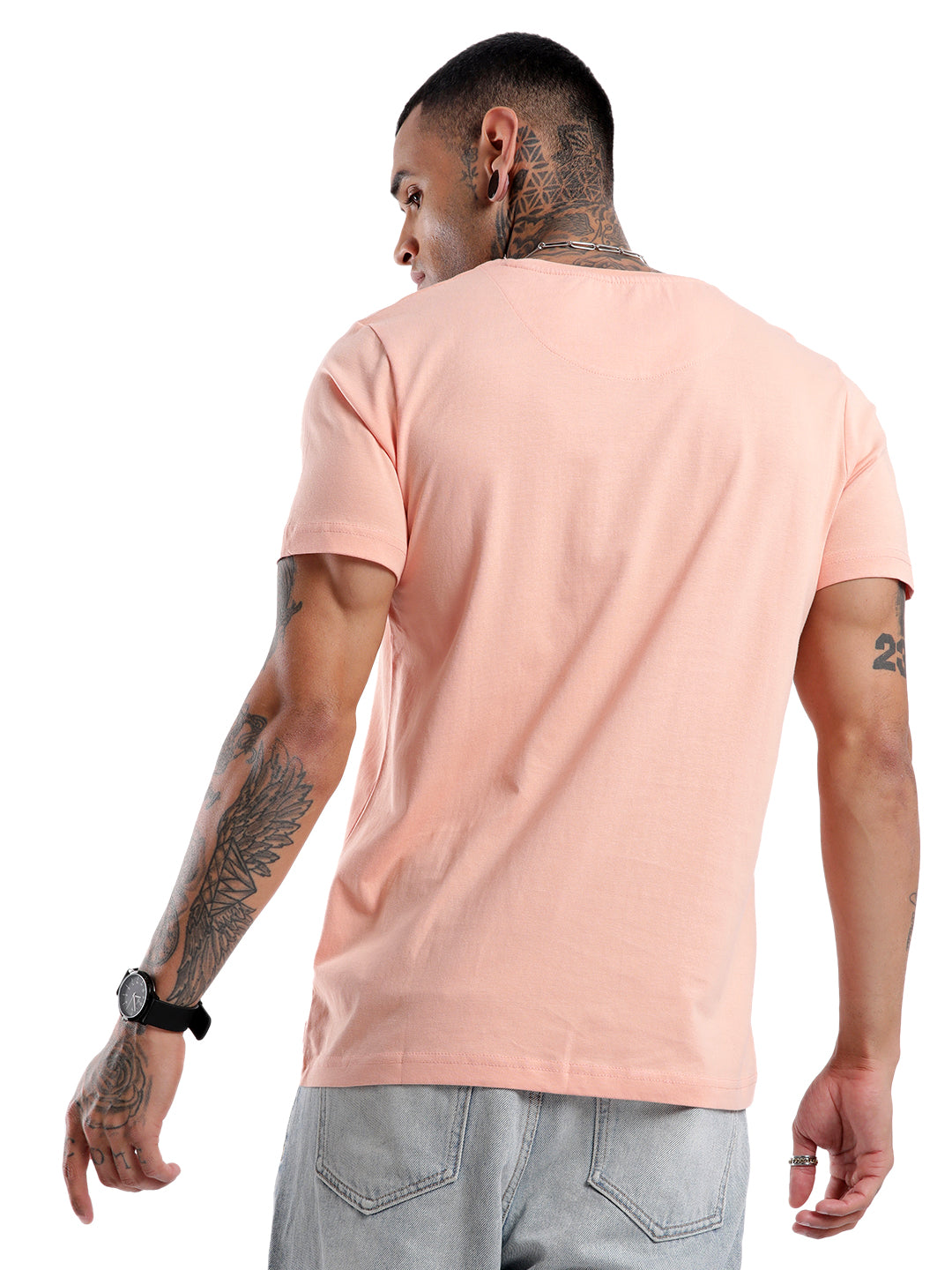 Swirled Logo Print Coral T-Shirt