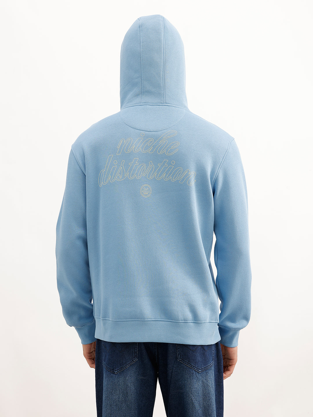 Comfort Fit Placement Printed Hooded Sweatshirt | Blue