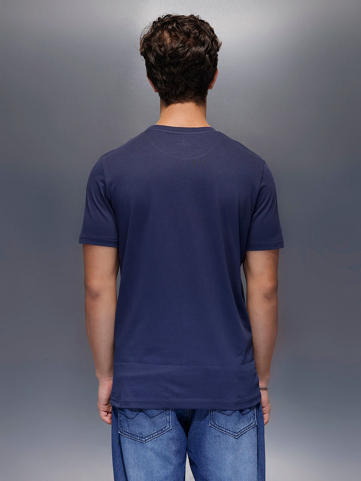 Solid Placement Printed T-Shirt   |  Navy Blue