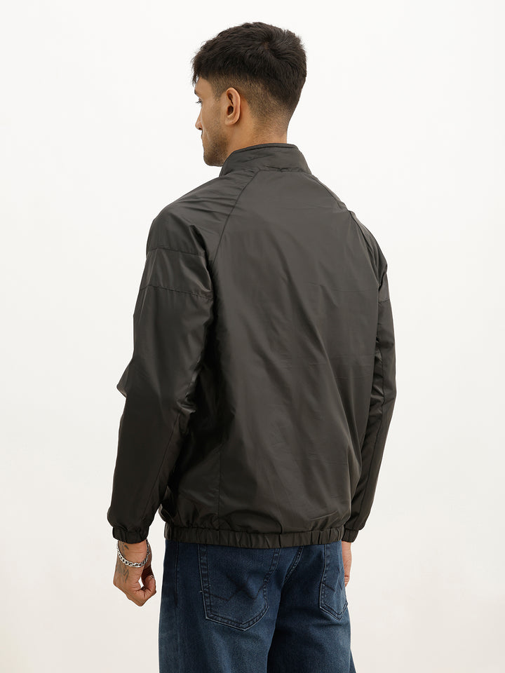 Solid Regular Fit Puffer Jacket | Black