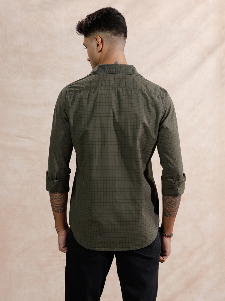 Micro Checks Regular Fit Shirt | Olive