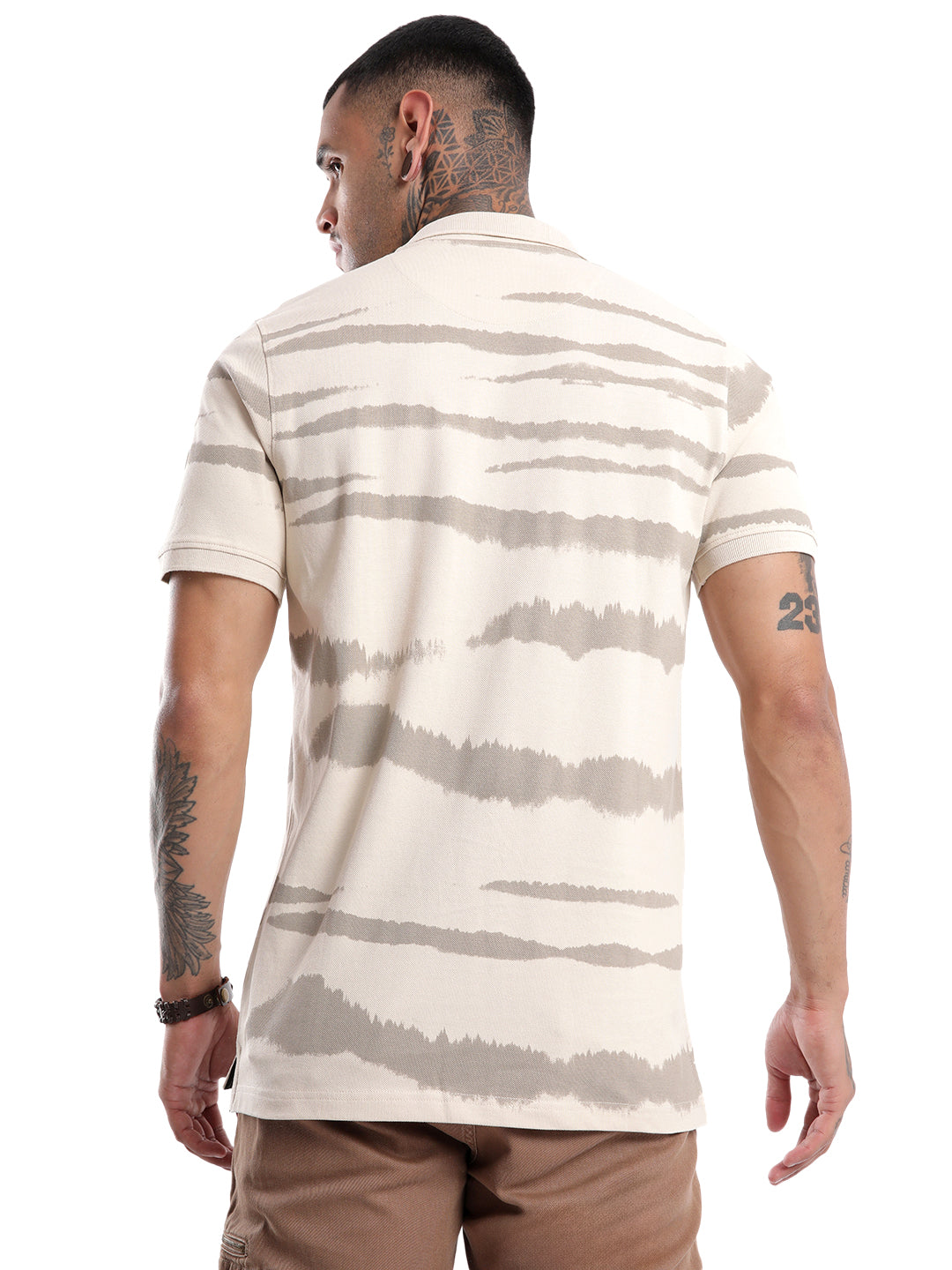 Classic BeigeAbstract Printed Polo T-Shirt