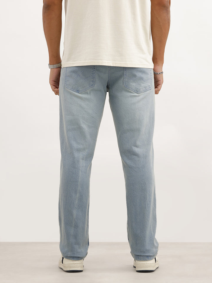 Faded Straight Fit Denim Jeans | Light Blue