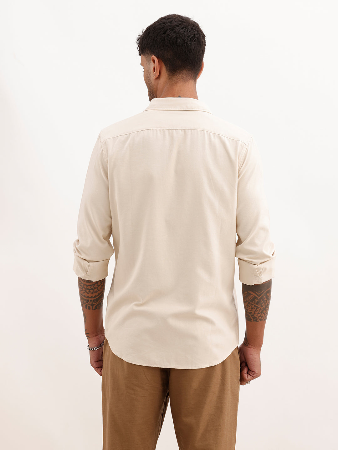 Regular Fit Solid Full Sleeve Shirt | Beige | WWSH0861MAZ