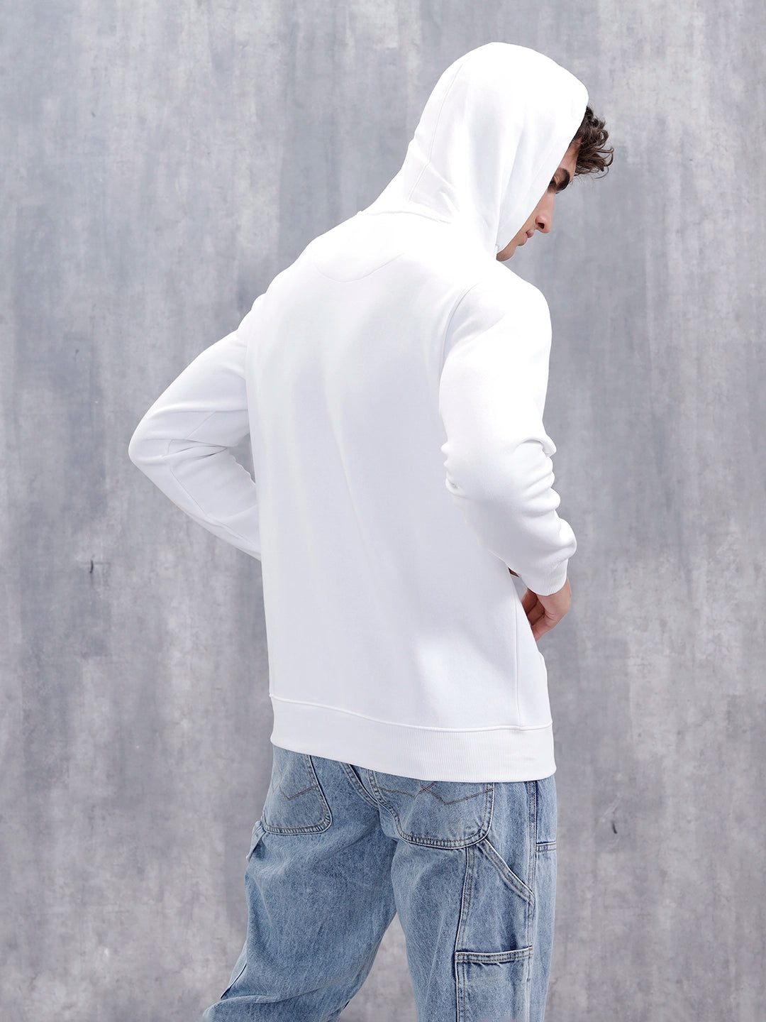 Solid Casual Slim Fit Hooded Sweatshirt | White