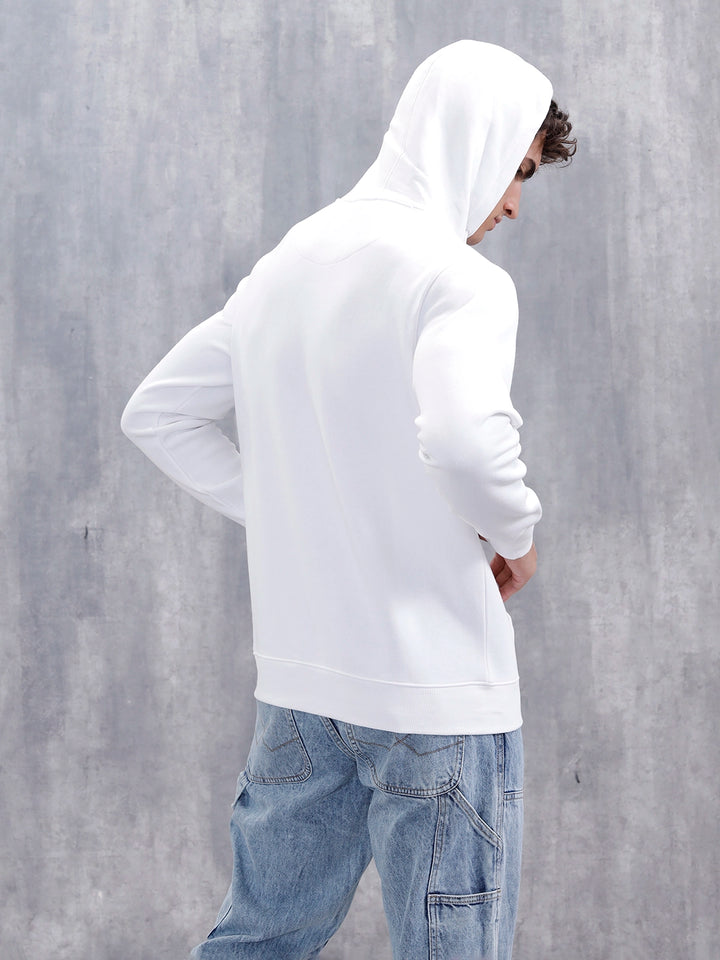 Solid Casual Slim Fit Hooded Sweatshirt | White