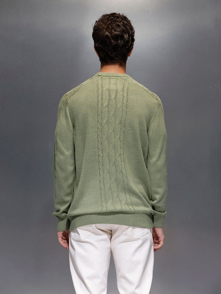 Men's Slim Fit Cable Knit Sweater  |  Green