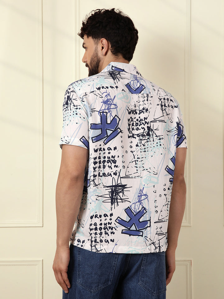 Textured Light Weight AOP Shirt  | Off White