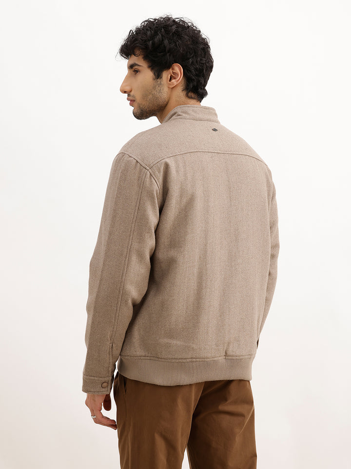 Solid Comfort Fit Double Pocket Jacket | Brown