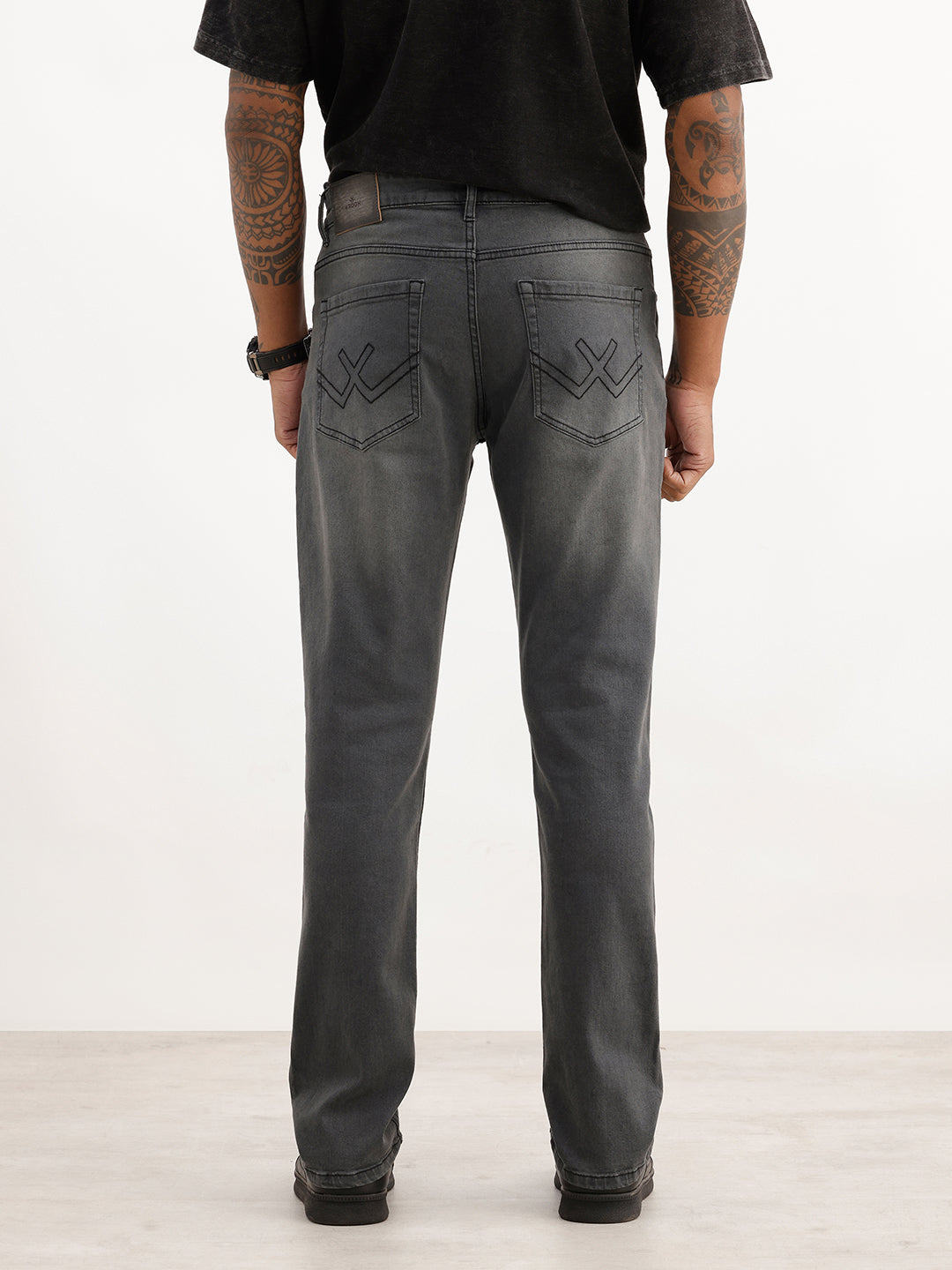 Washed Straight Fit Denim Jeans | Charcoal