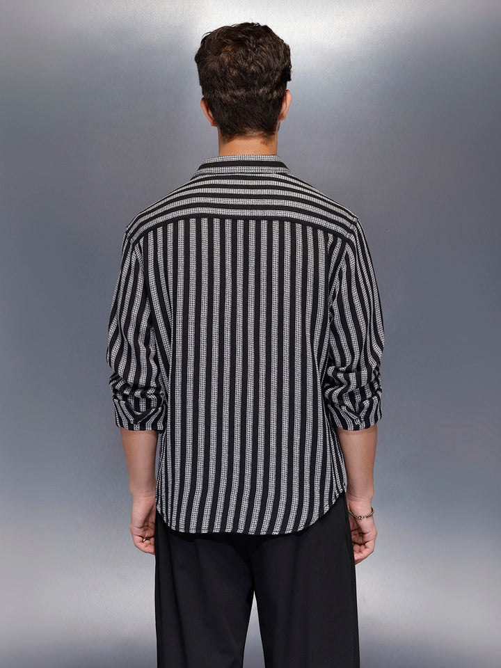 Men’s casual striped pattern shirt with texture | Black