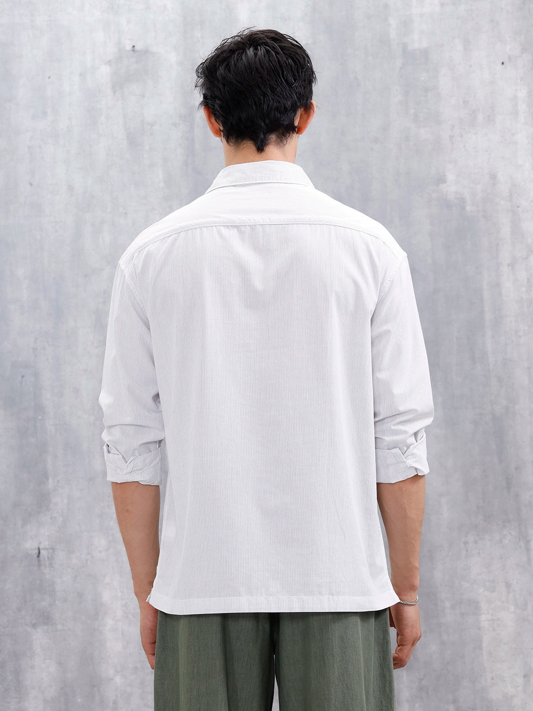 Casual Oversized Fit Striped Pattern Shirt | Off White