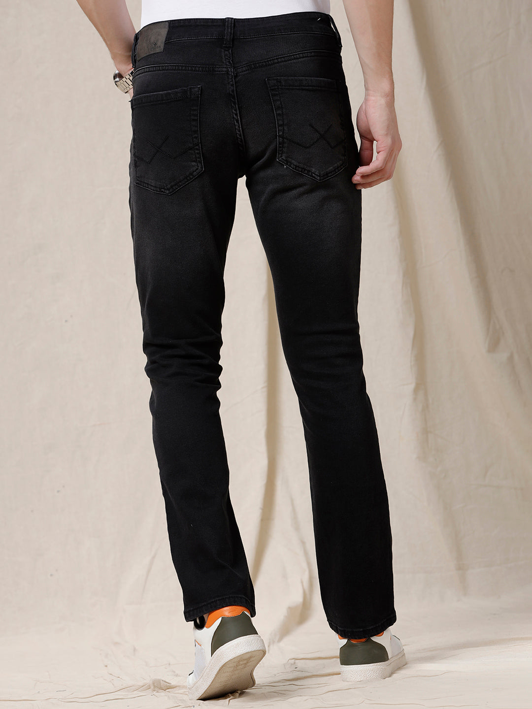 Black Straight Fit Faded Jeans
