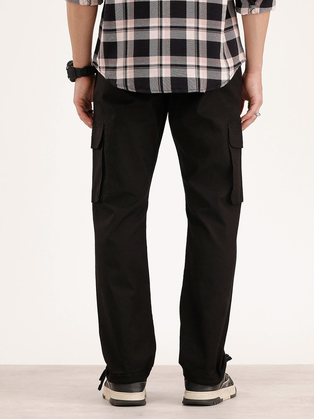 Straight Fit Textured Cargo Trouser | Black