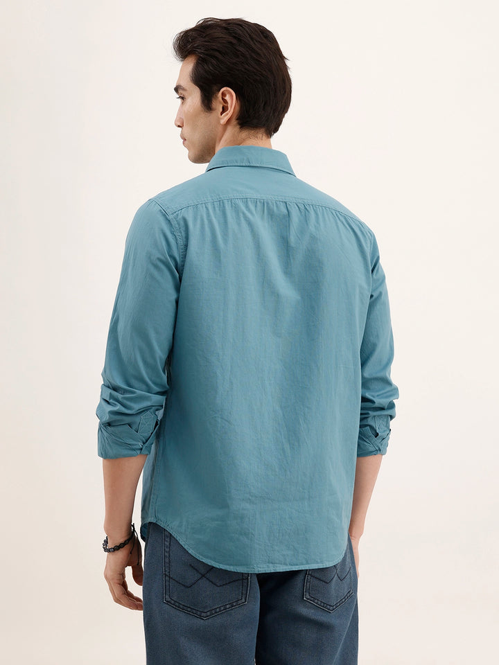 Solid Regular Fit 100% Cotton Shirt | Teal